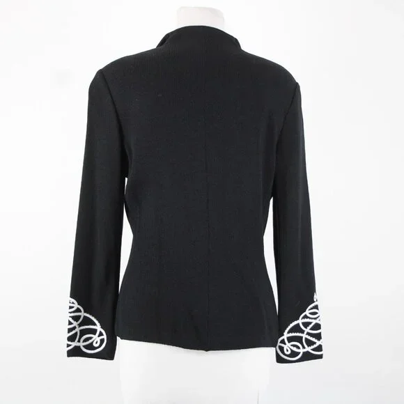 St John Evening Sz 8 Black White Paillette Rhinestones Santana Knit Jacket